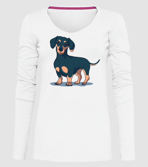 Tricou cu Câine teckel drăguț model alb pe tricou