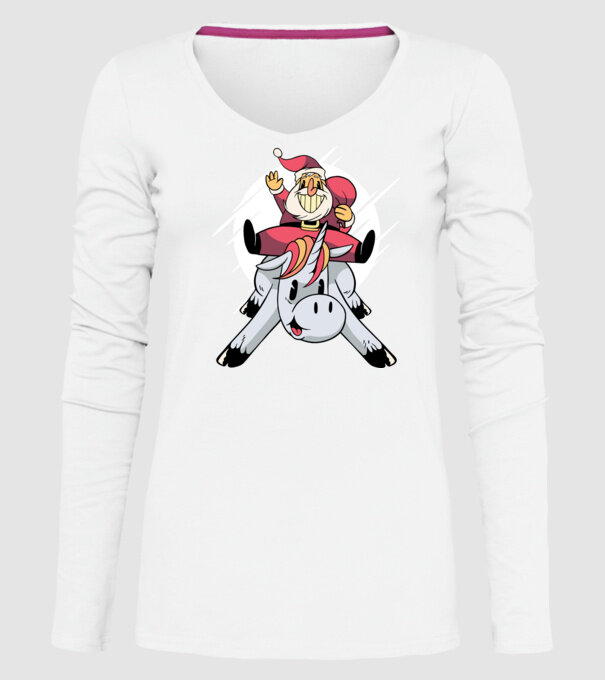 Moș Crăciun pe unicorn model alb pe tricou