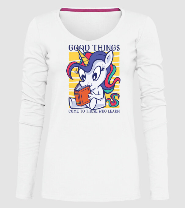 Student unicorn model alb pe tricou