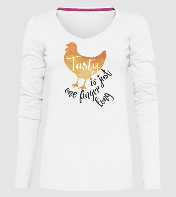 Tasty is just one finger long model alb pe tricou
