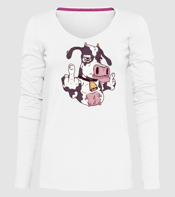 Vaca arată degetul model alb pe tricou