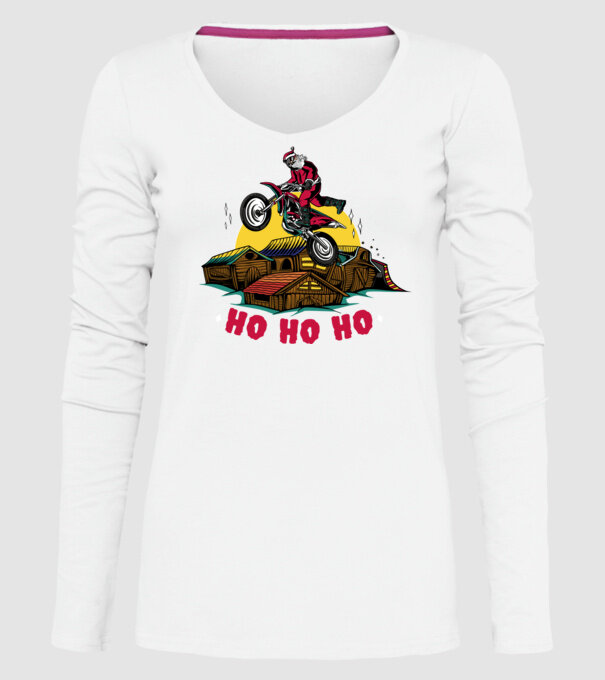 Moș Crăciun pe motocicletă Cross model alb pe tricou