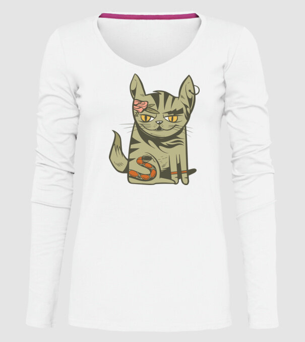 Pisoi tatuat model alb pe tricou