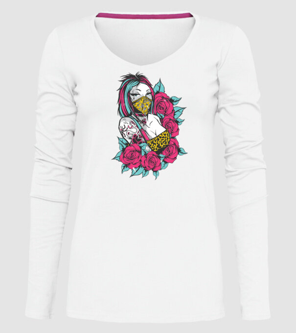 Fată tatuată model alb pe tricou