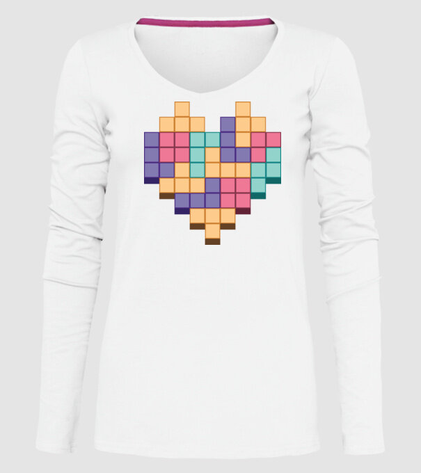 Inimă Tetris model alb pe tricou