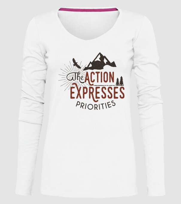 The action expresses priorities model alb pe tricou