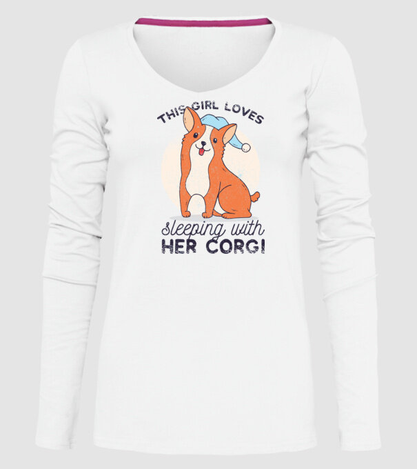 This Girl Loves sleeping with her Corgi model alb pe tricou