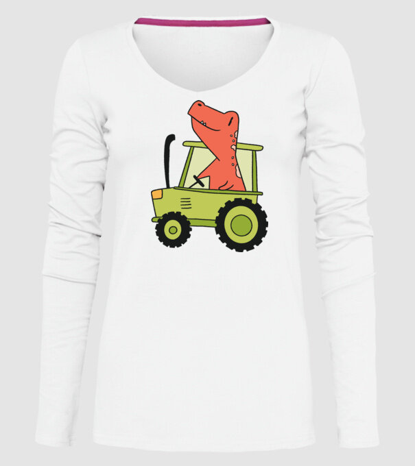 Tractor dinozaur model alb pe tricou