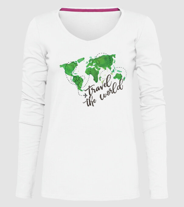 Travel the world model alb pe tricou