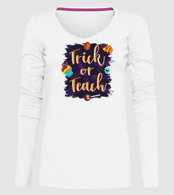 Trick or Teach Halloween pentru profesori model alb pe tricou