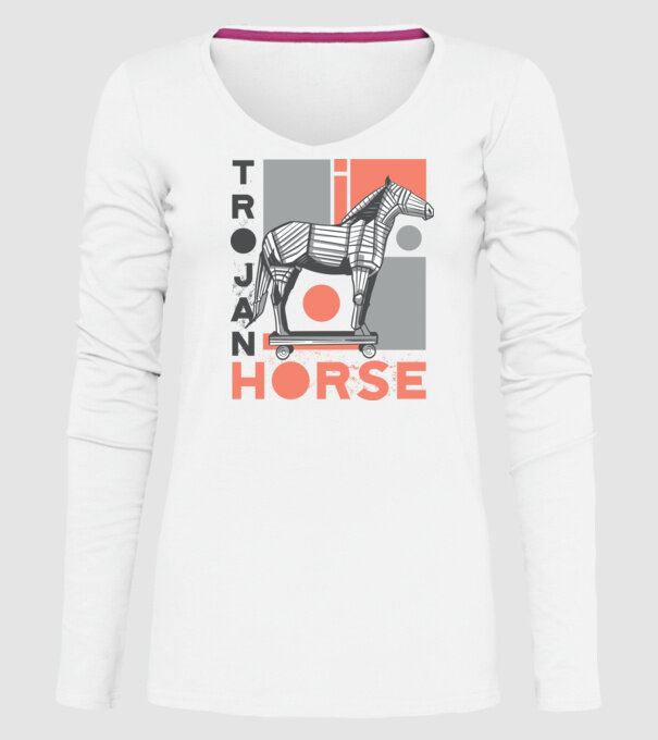 Cal troian model alb pe tricou