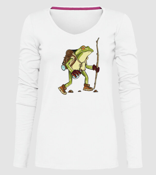 Broască în drumeție model alb pe tricou