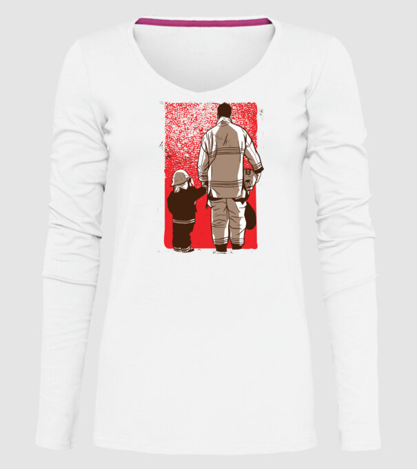 Tricou Pompier tată și fiu model alb pe tricou