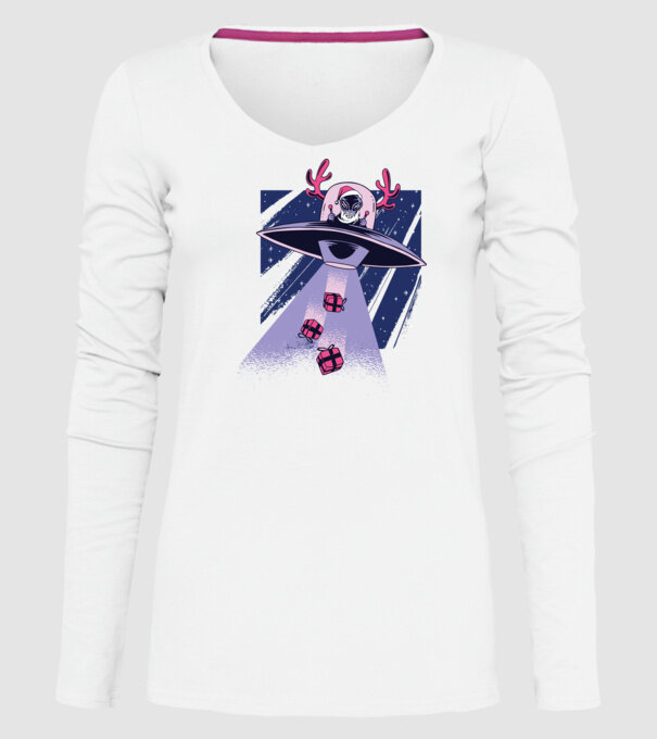 OZN duce cadouri - tricou de Crăciun amuzant model alb pe tricou