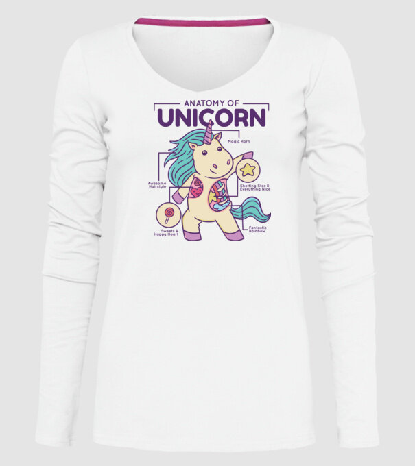 Unicorn Anatomie model alb pe tricou