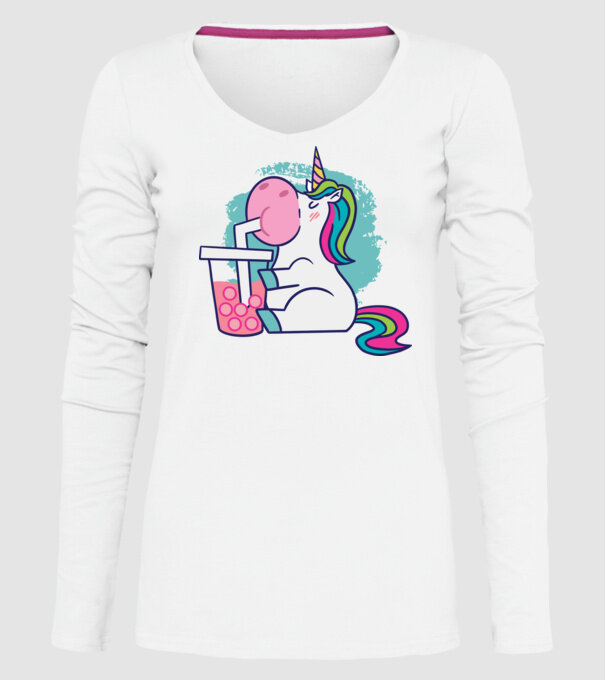 Unicorn Bubble Tea model alb pe tricou
