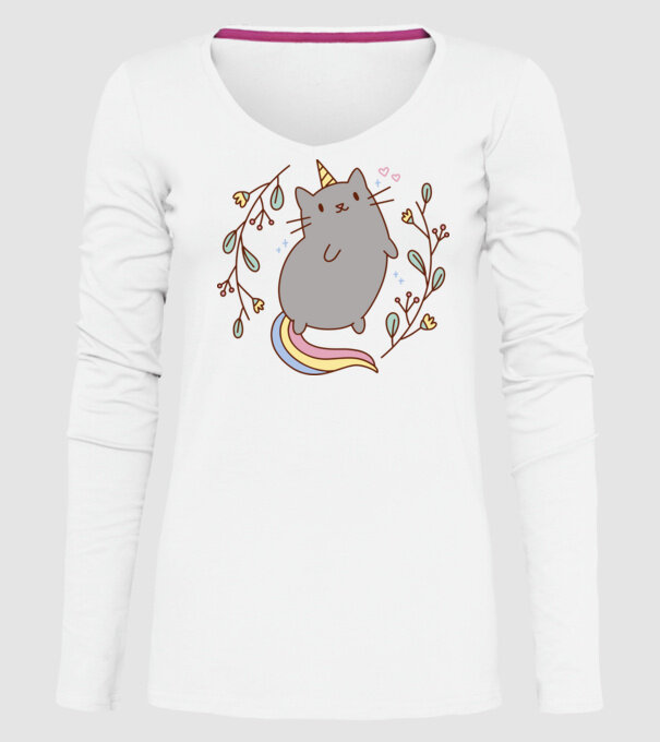 Pisică Unicorn model alb pe tricou