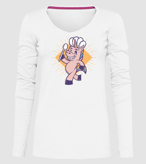 Unicorn Bucătar model alb pe tricou