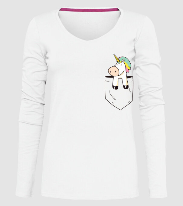 Unicorn Buzunar model alb pe tricou