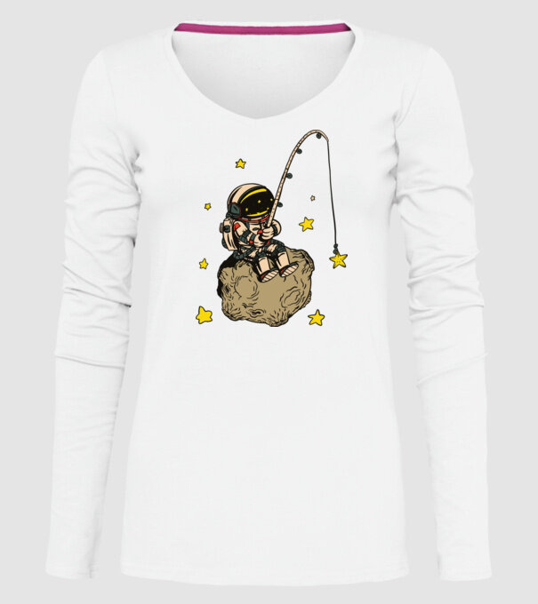 Pescar Astronaut model alb pe tricou