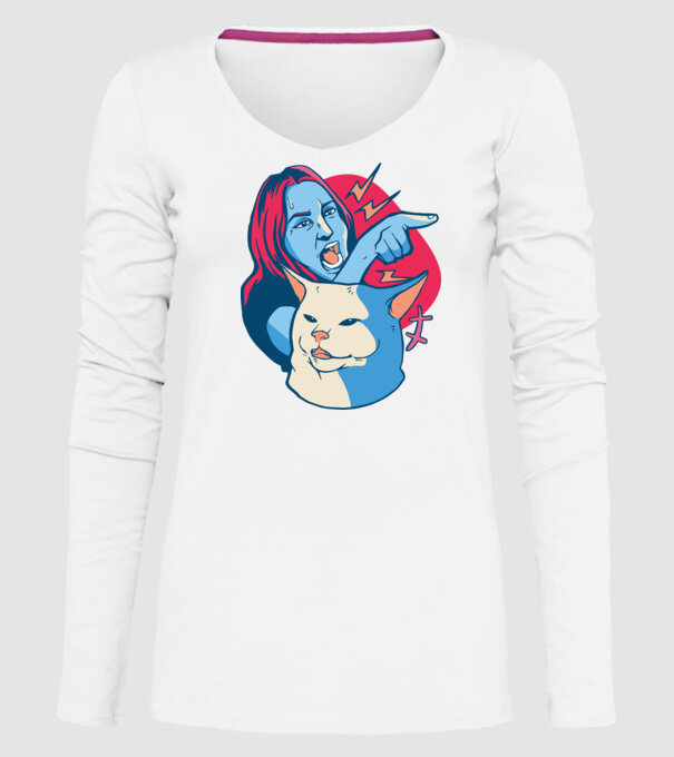 Meme pisică urlătoare model alb pe tricou