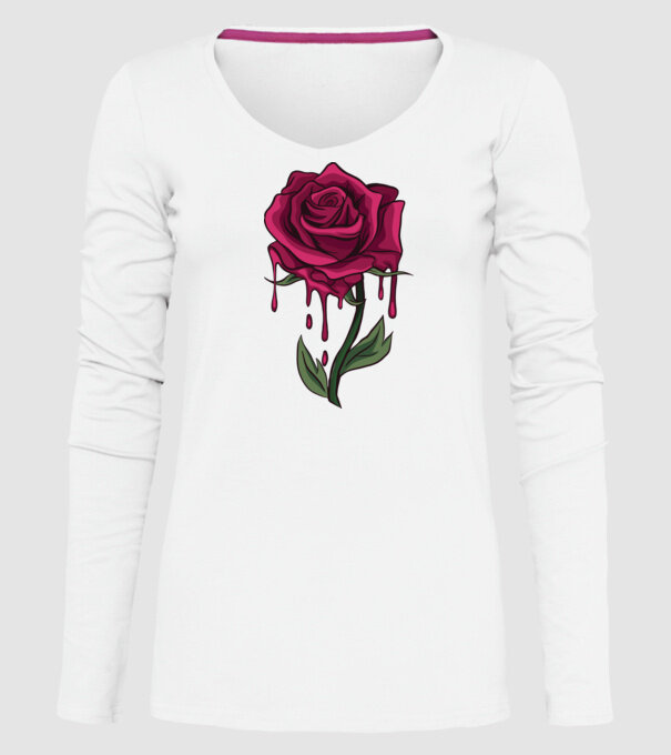 Trandafir sângerând model alb pe tricou