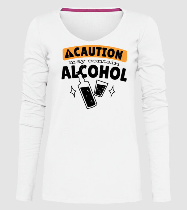 Atenție, poate conține alcool model alb pe tricou
