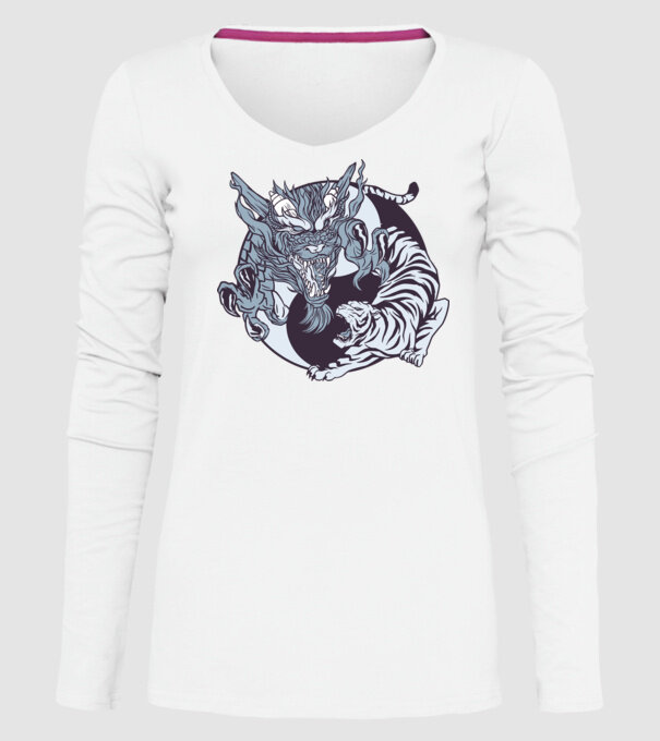 Yin Yang cu animale model alb pe tricou