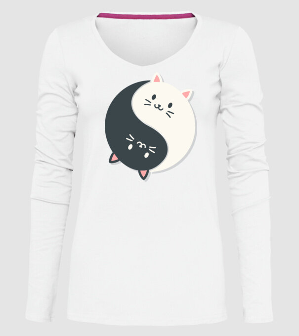 Pisicuțe Yin Yang model alb pe tricou