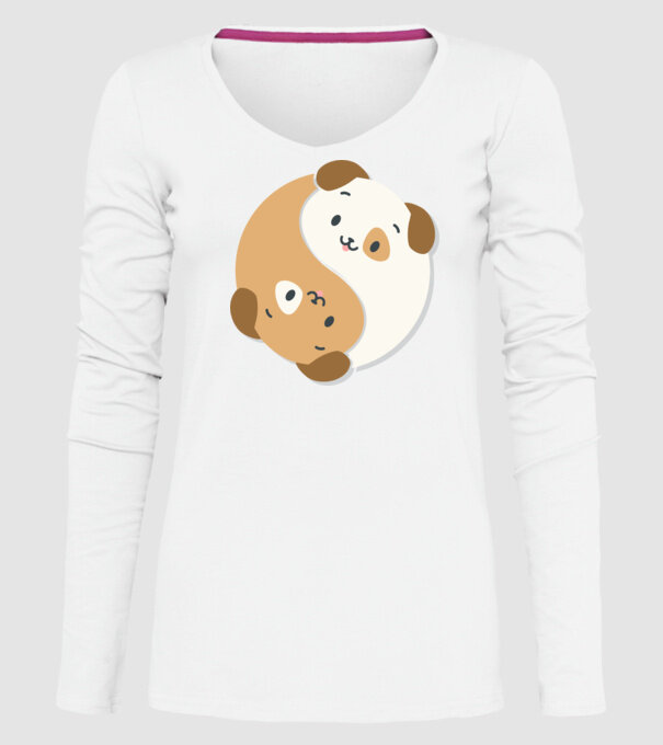 Câini Yin Yang model alb pe tricou