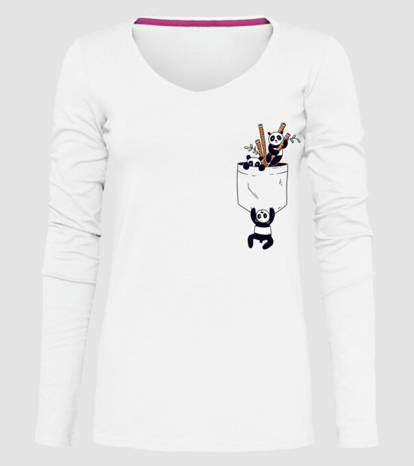 Panda de buzunar model alb pe tricou