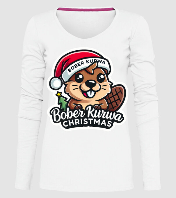 Bober Kurwa Christmas 1 model alb pe tricou