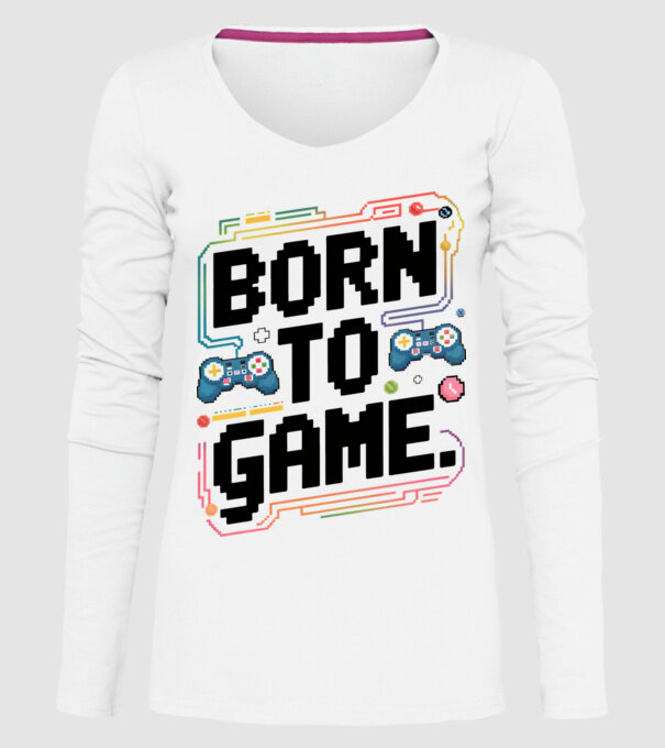 Born to Game Pixel Alb model alb pe tricou