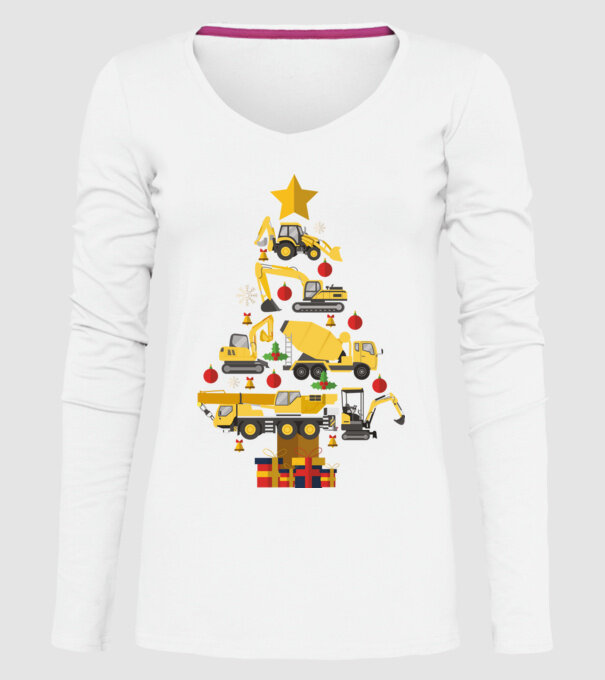 Construcția vehiculului pom de Crăciun model alb pe tricou