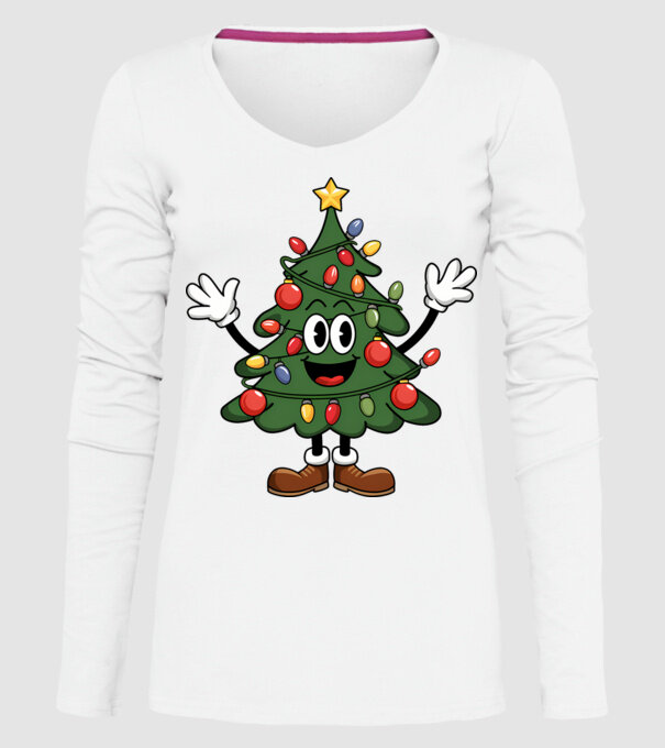 Copac de Crăciun drăguț model alb pe tricou