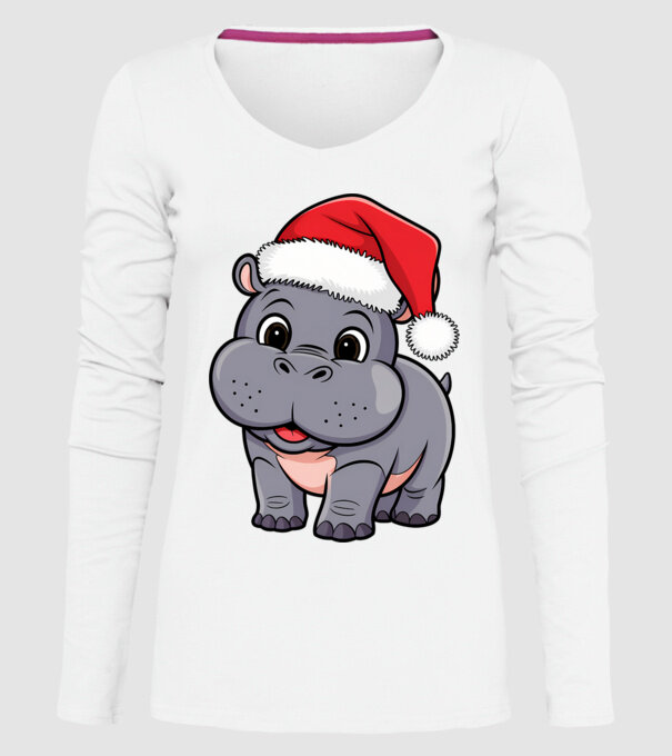 Crăciun Hippo model alb pe tricou