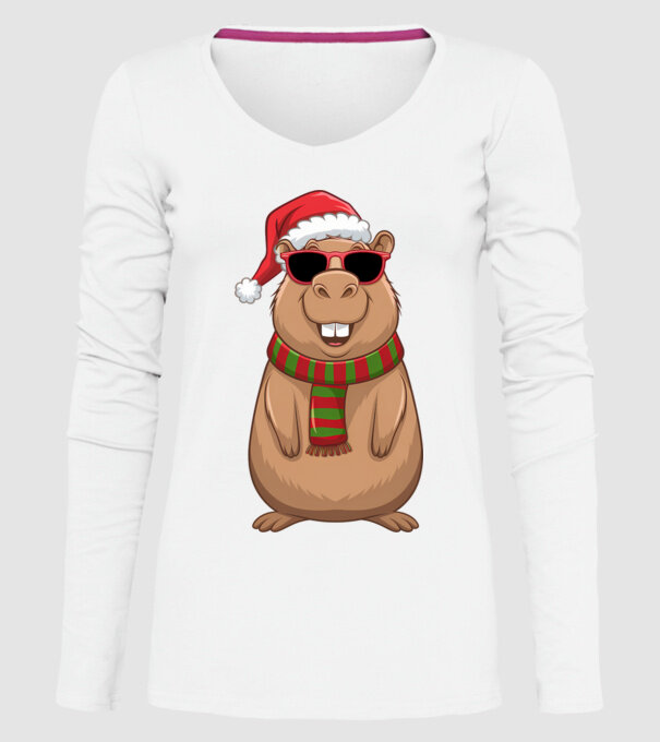 Crăciunul capybara model alb pe tricou