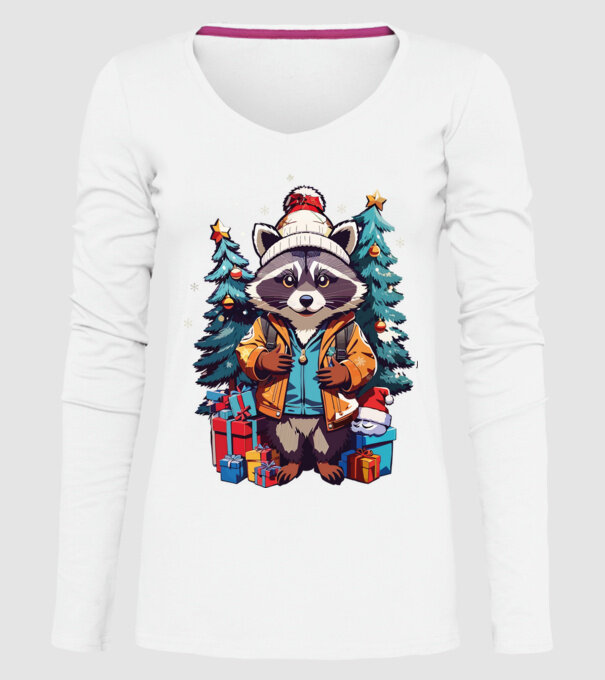 Crăciunul ratonilor model alb pe tricou
