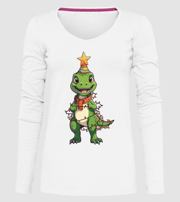 dinozaur pom de Crăciun model alb pe tricou