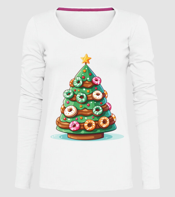Doughnut pom de Crăciun model alb pe tricou