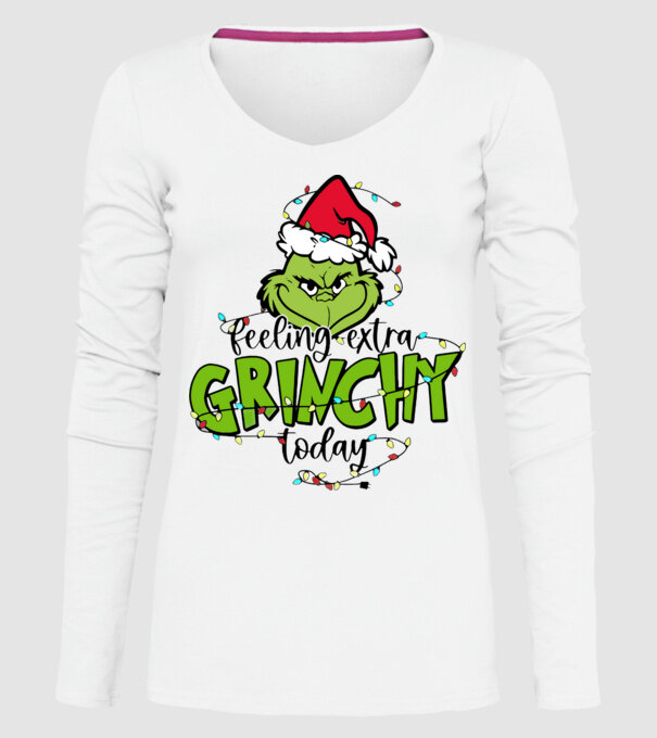 Feeling extra Grinchy today model alb pe tricou