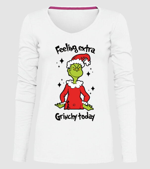 Feeling extra Grinchy today model alb pe tricou