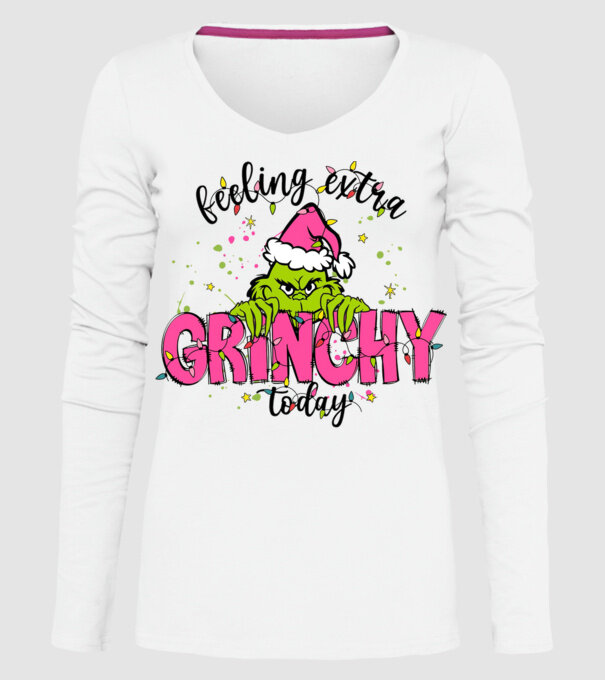 Feeling extra Grinchy today model alb pe tricou