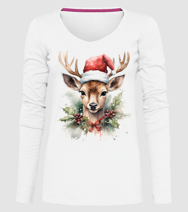 Festive Reindeer model alb pe tricou
