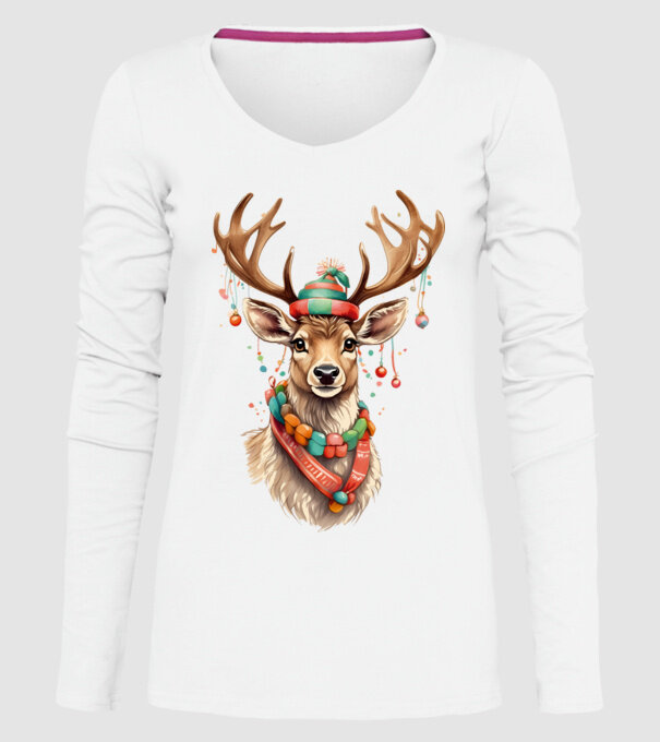 Festive Reindeer model alb pe tricou