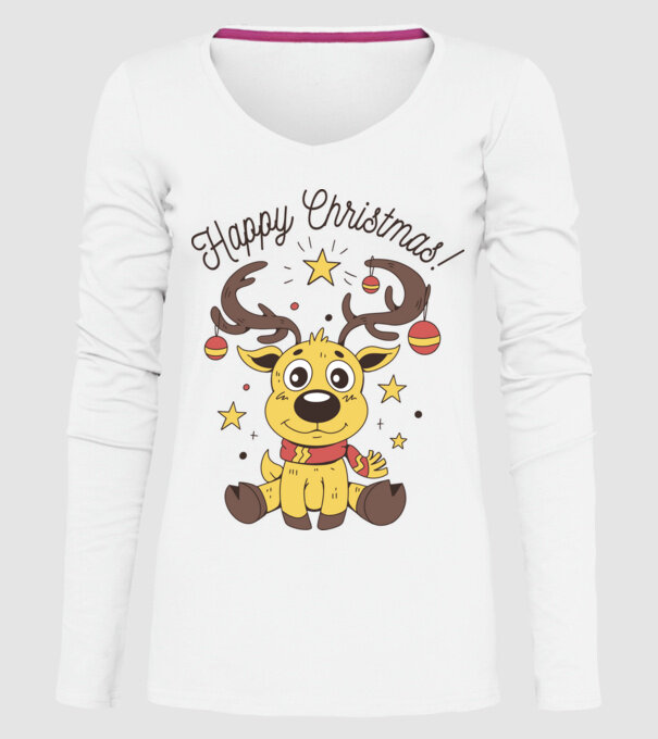 Happy Christmas Reindeer Alb model alb pe tricou