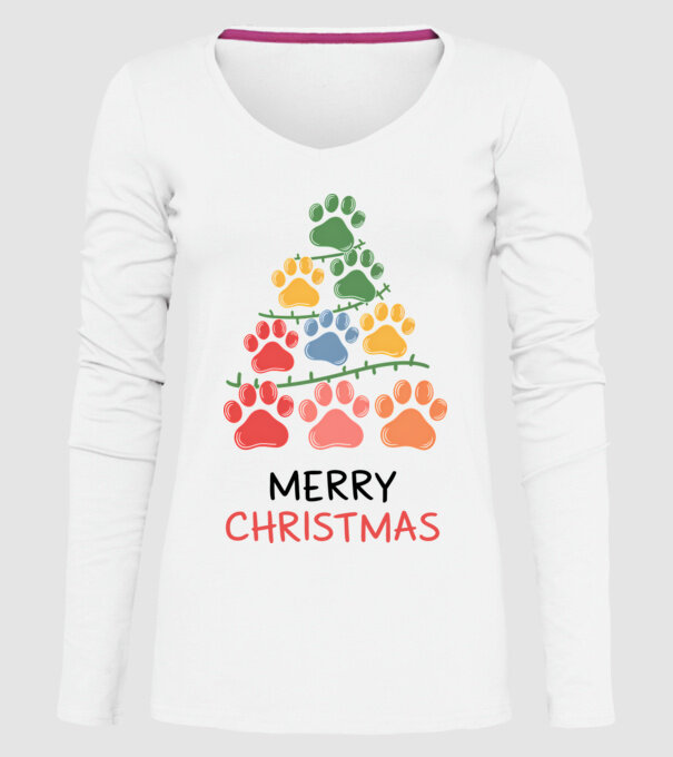 Merry Christmas Paws Alb model alb pe tricou