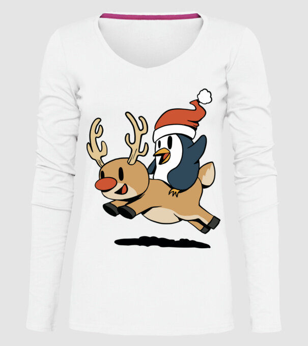 pinguin reindeer cristmas model alb pe tricou