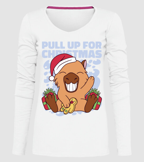 Pull up for christmas Capybara model alb pe tricou