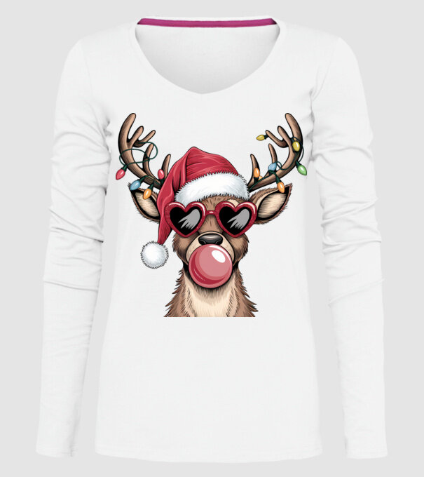 Ren amuzant de Crăciun model alb pe tricou